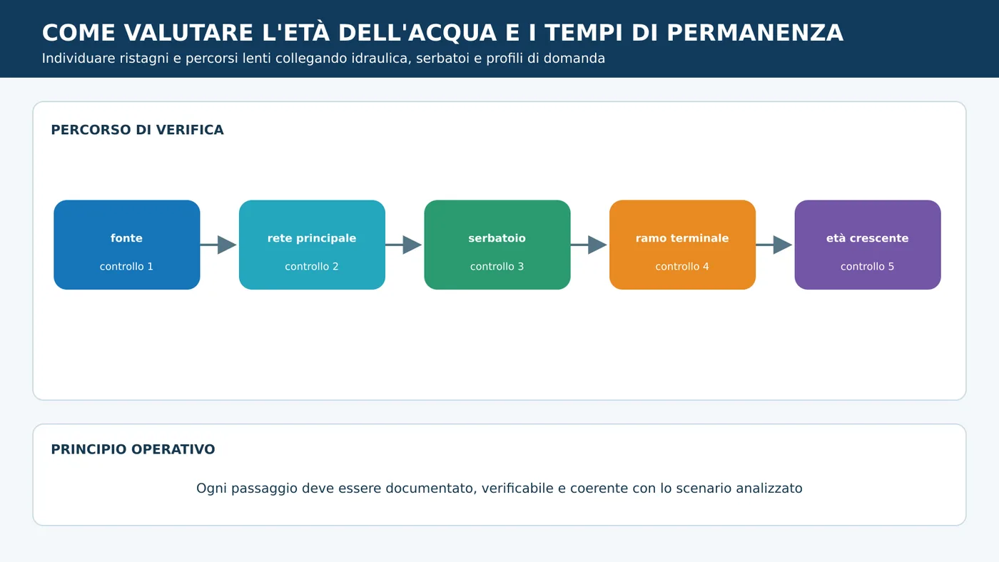 Schema tecnico: come valutare l'età dell'acqua e i tempi di permanenza.